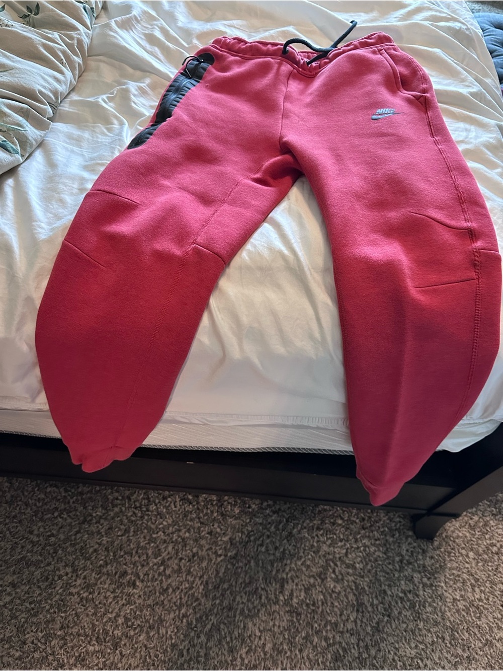 Nike Tech Kids Red Fleece Joggers with Black Accent S